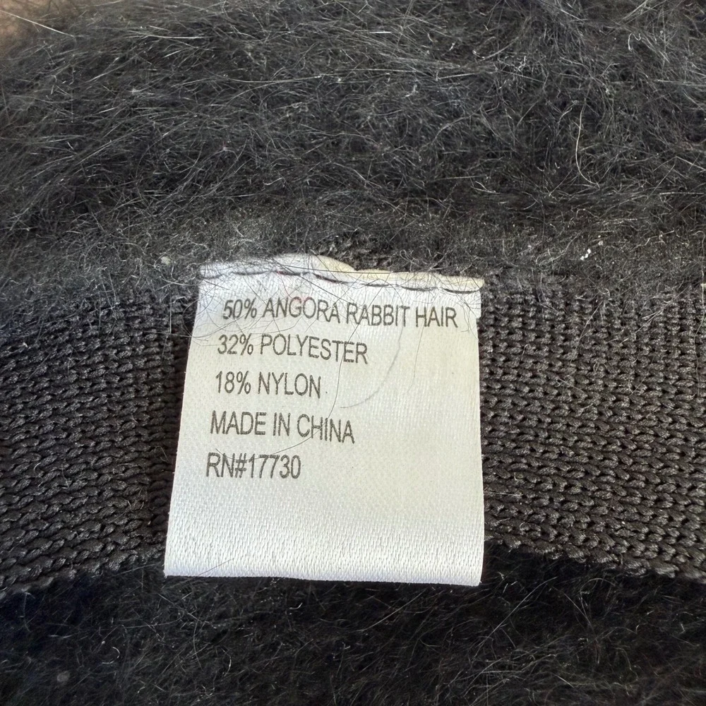 Vintage Fuzzy Black Angora Rabbit Hair Newsboy Cap Baker Boy Hat Preppy 90's Y2K